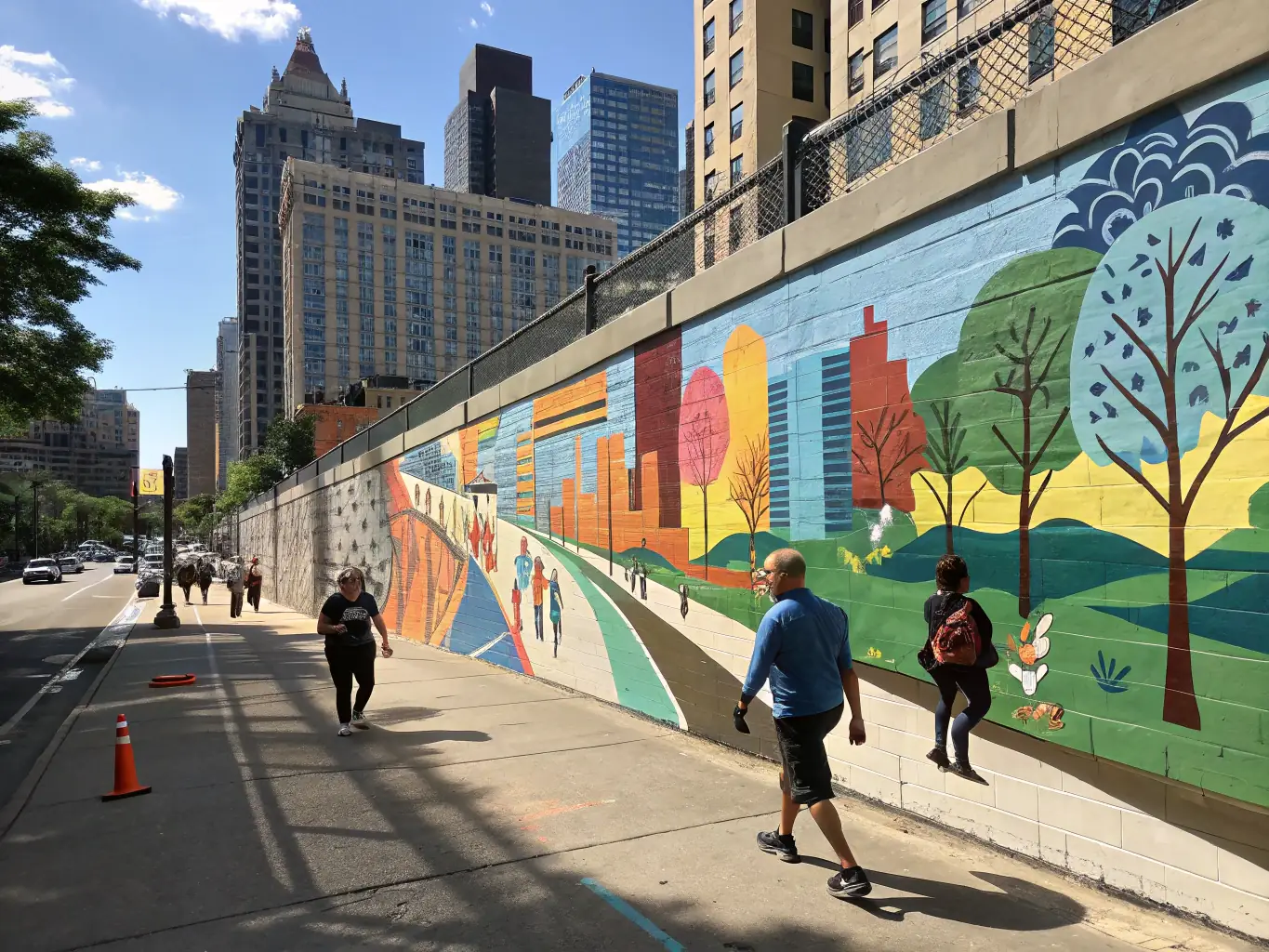 A vibrant mural created by CRAZY SPRAY in collaboration with local community members, showcasing colorful aerosol art and positive community themes.