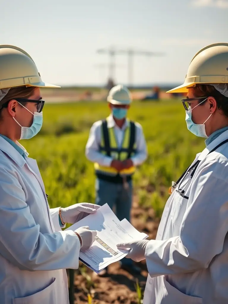 An image of healthcare professionals conducting health check-ups for workers in a field setting at an extractive industry site, ensuring their well-being.