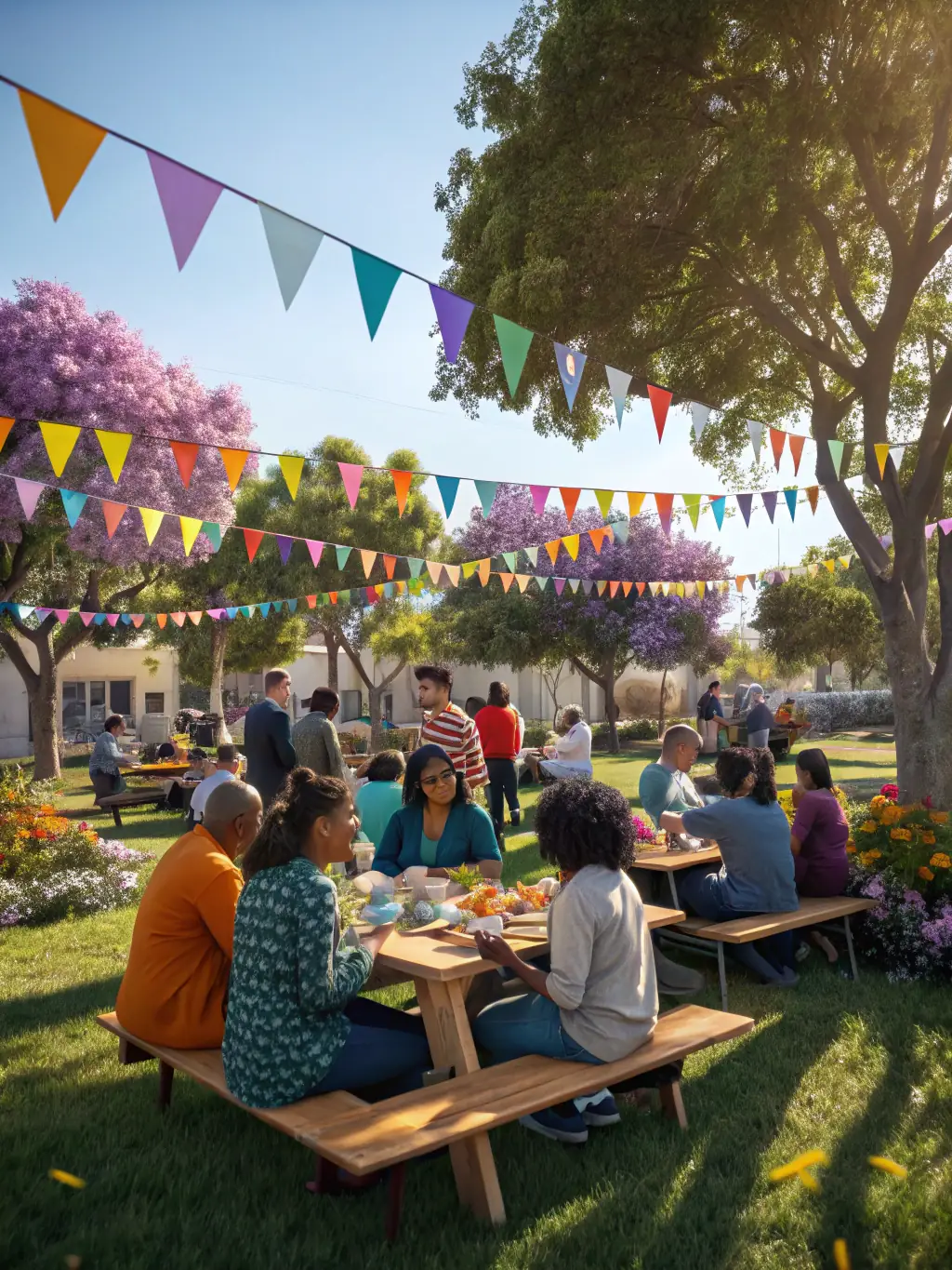 A photo of a community safety workshop with informational banners and engaged participants discussing safety practices in a rural mining town.