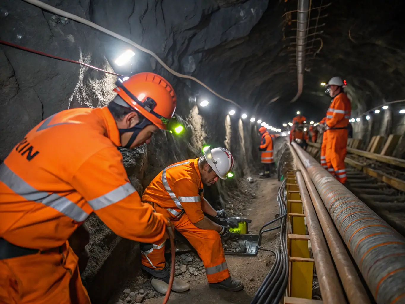 A group of workers participating in a safety training session in a mining environment, demonstrating the practical application of APPSD's training programs.