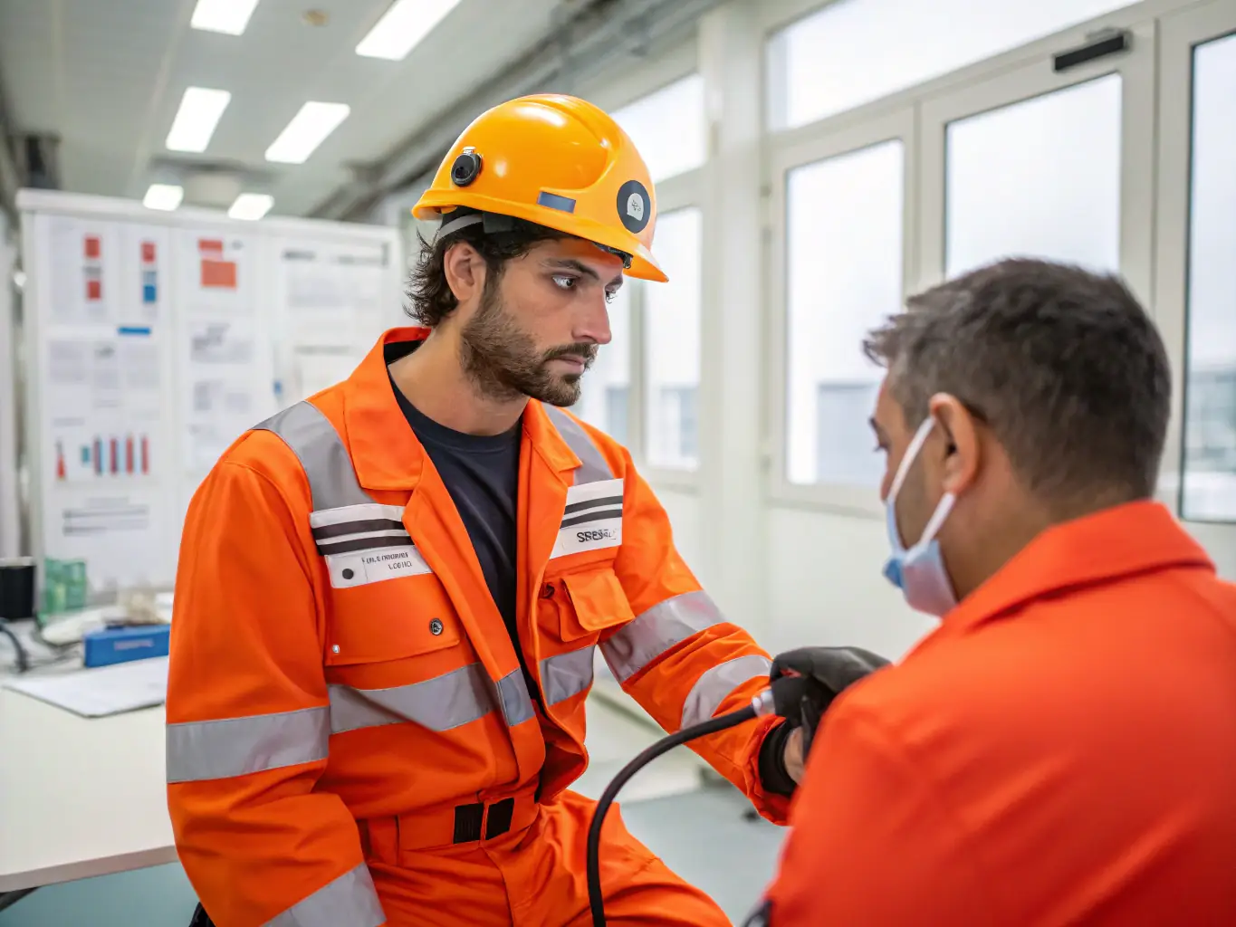 A medical professional conducting health screenings for workers at an extractive site, highlighting APPSD's commitment to occupational health support.