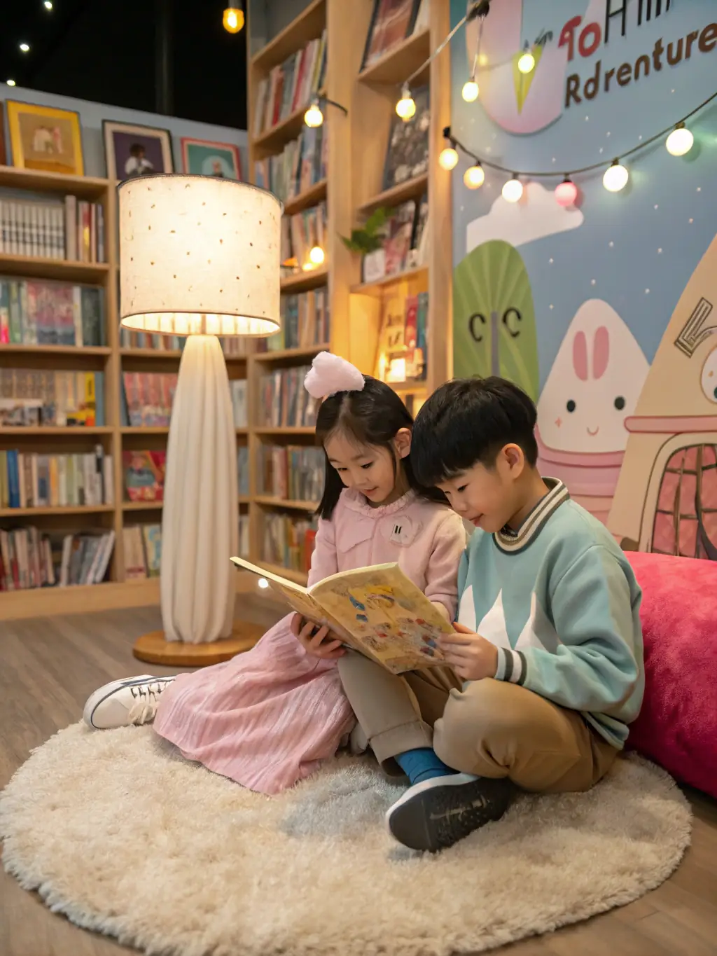 A group of children sitting in a circle, listening attentively to a librarian reading a storybook during a storytelling session at LECTURE POUR TOUS.